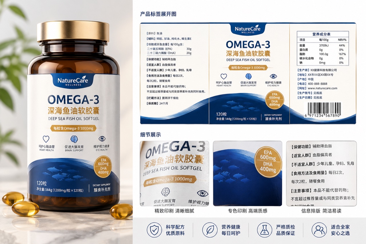 保健品标签与瓶身应用效果